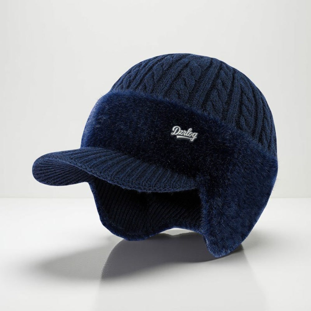 Accessorio moda: cappello invernale unisex in maglia con visiera, ideale per il freddo.