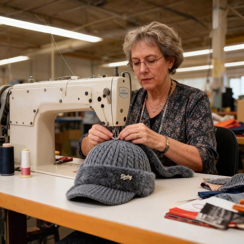 Cappello invernale a trecce in maglia, unisex, con visiera sportiva e paraorecchie avvolgenti.