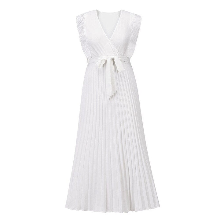 Abito fluido senza maniche con volant per donna, stile casual chic. Ottimo per l'estate.