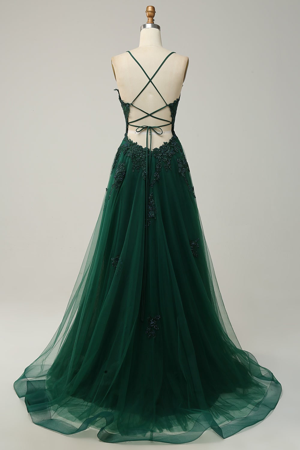 Elegante abito da sera lungo A-line con scollo a V e spacco, ideale per balli e cerimonie.