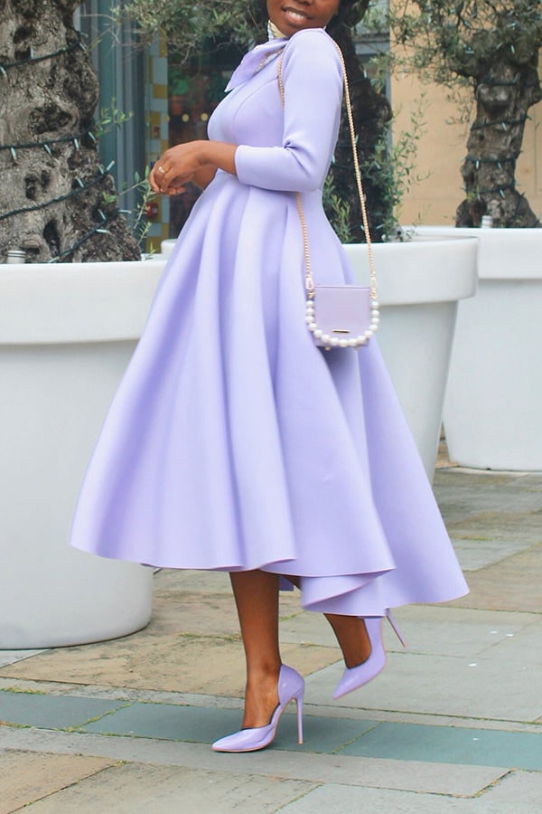 Abito midi elegante donna, scollo a barca, manica 3/4, con tasche. Perfetto per il lavoro.