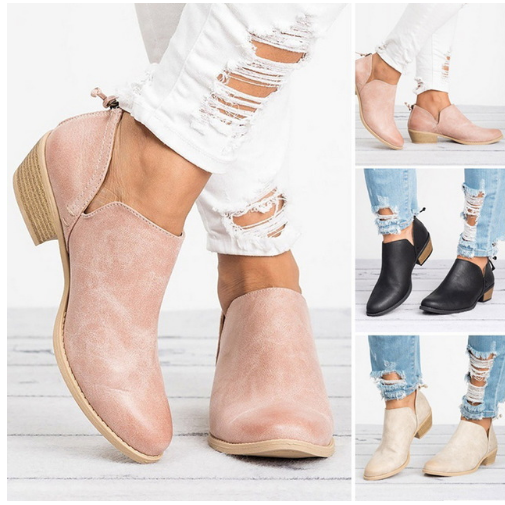 Stivaletti rosa donna con tacco blocco. Scarpe con intagli laterali, ideali per la moda primavera-autunno.
