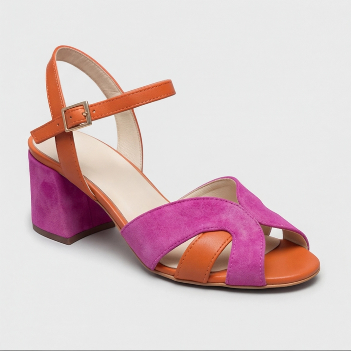 Sandali donna eleganti e casual, rosa, con tacco grosso e cinturino caviglia. Comfort estivo per ogni occasione.