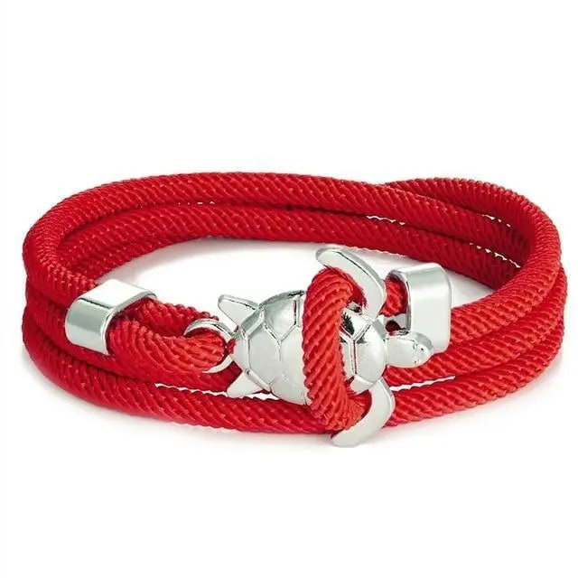 Accessorio boho-chic: bracciale corda intrecciato per donna, con ciondolo tartaruga marina oceanica.