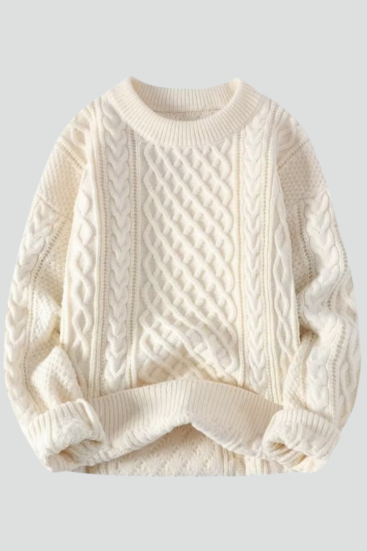 Maglione donna a trecce con girocollo, caldo e accogliente pullover in maglieria per l'autunno inverno.