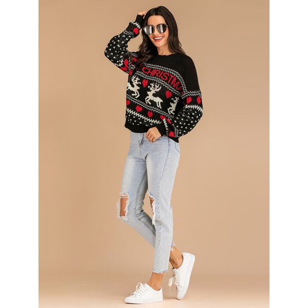 Maglione festivo da donna con renne e motivi Fair Isle, ideale per Natale e l'abbigliamento invernale.
