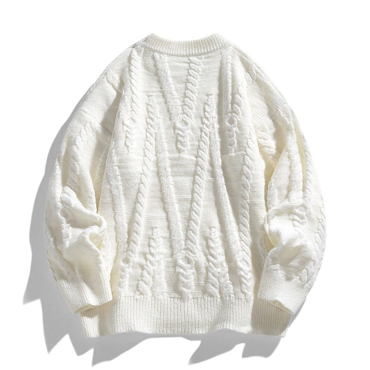 Maglione oversize da donna con distintive trecce e girocollo. Ottimo per vestibilità comoda, casual o elegante.