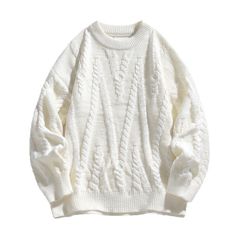 Elegante maglione donna oversize a trecce con girocollo, ideale per i mesi freddi di autunno e inverno.