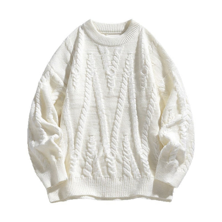 Elegante maglione donna oversize a trecce con girocollo, ideale per i mesi freddi di autunno e inverno.
