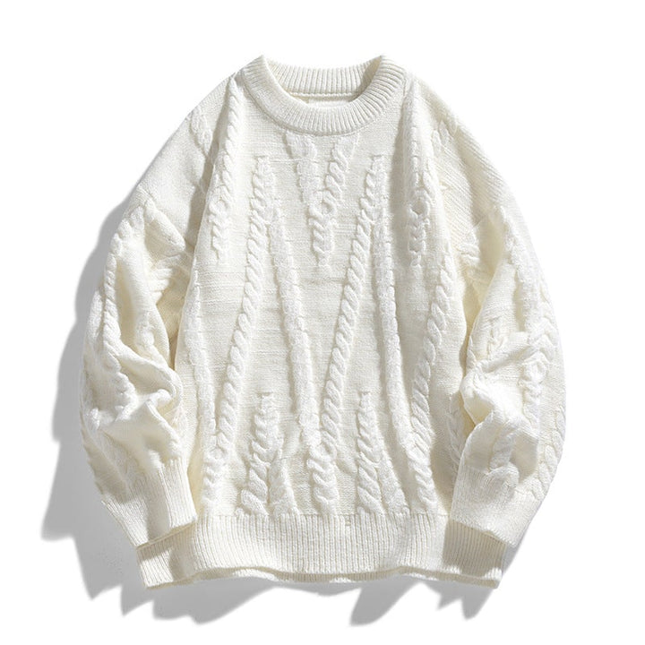 Maglione donna autunnale/invernale oversize con girocollo e trama a trecce, per outfit casual chic.