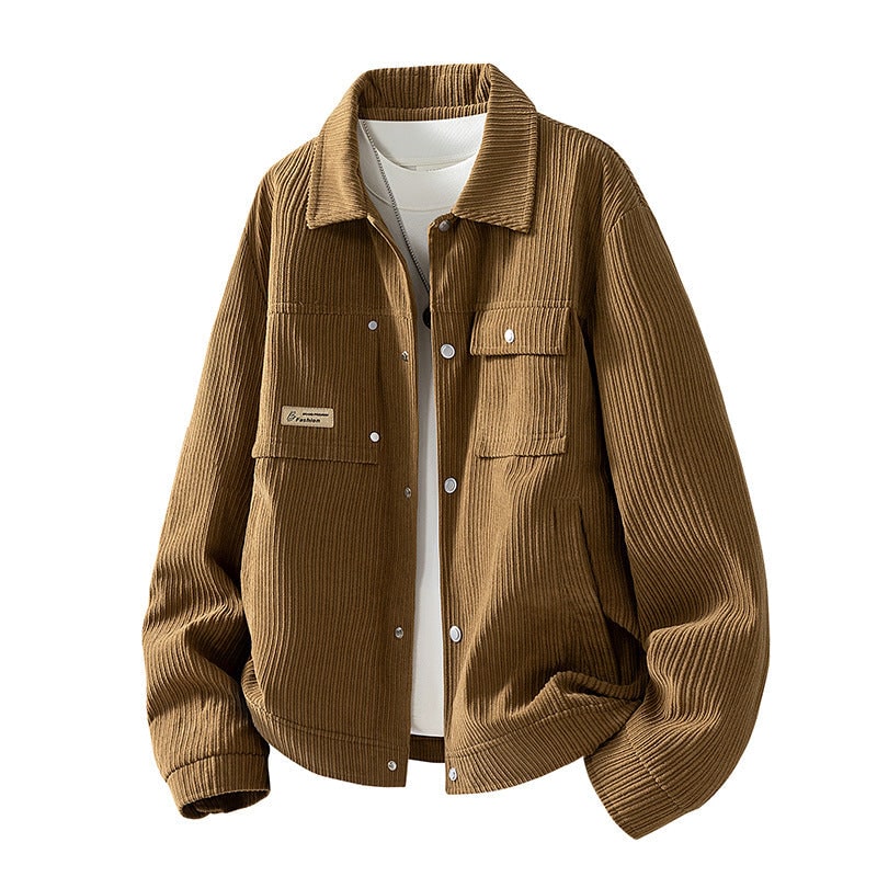 Morbida fodera sherpa interna della giacca donna in velluto a coste con bottoni a pressione. Comfort autunno.