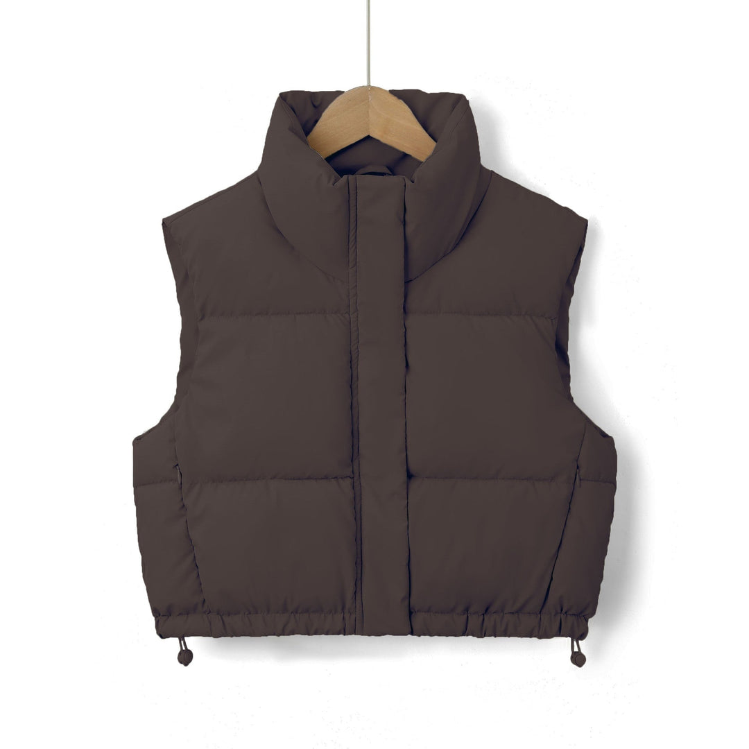 Gilet piumino corto donna senza maniche, trapuntato, collo alto. Perfetto per layering autunno-primavera.
