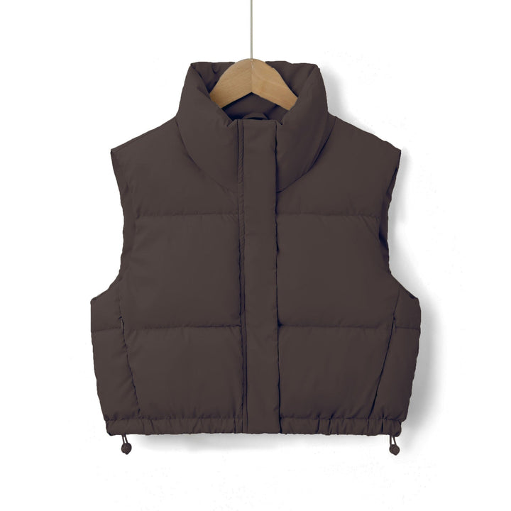 Gilet piumino corto donna senza maniche, trapuntato, collo alto. Perfetto per layering autunno-primavera.