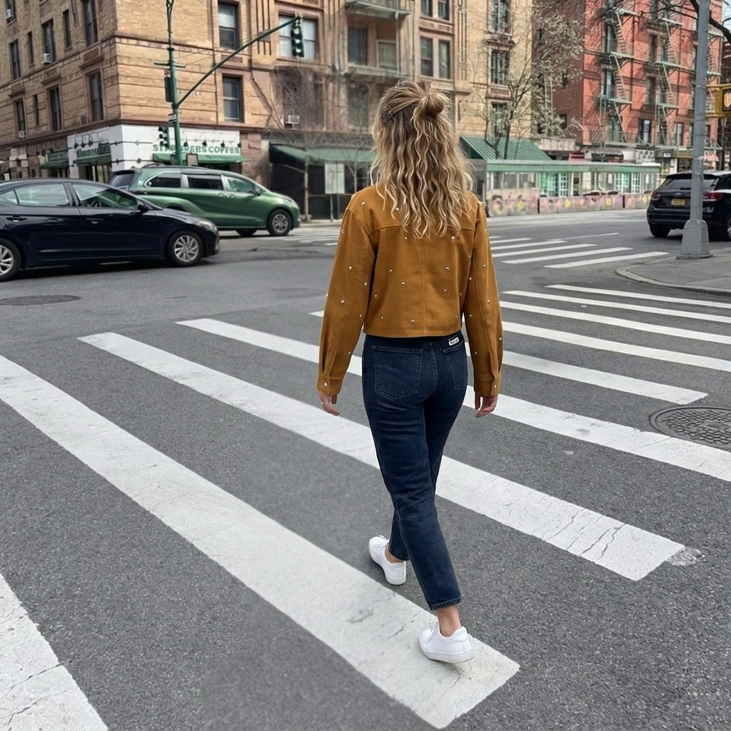 Giacca corta donna streetwear con borchie argentate, perfetta per primavera e autunno.