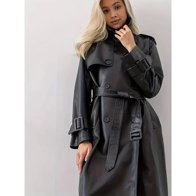 Cappotto trench donna midi doppiopetto, con cintura e rever dentellato, un soprabito classico ed elegante.