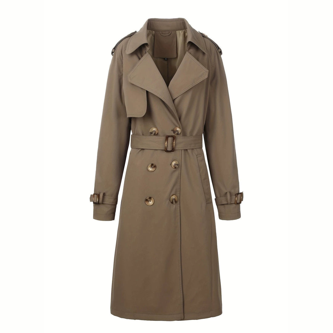 Cappotto trench donna lungo con cintura, ideale per un look sofisticato e versatile in ogni stagione.