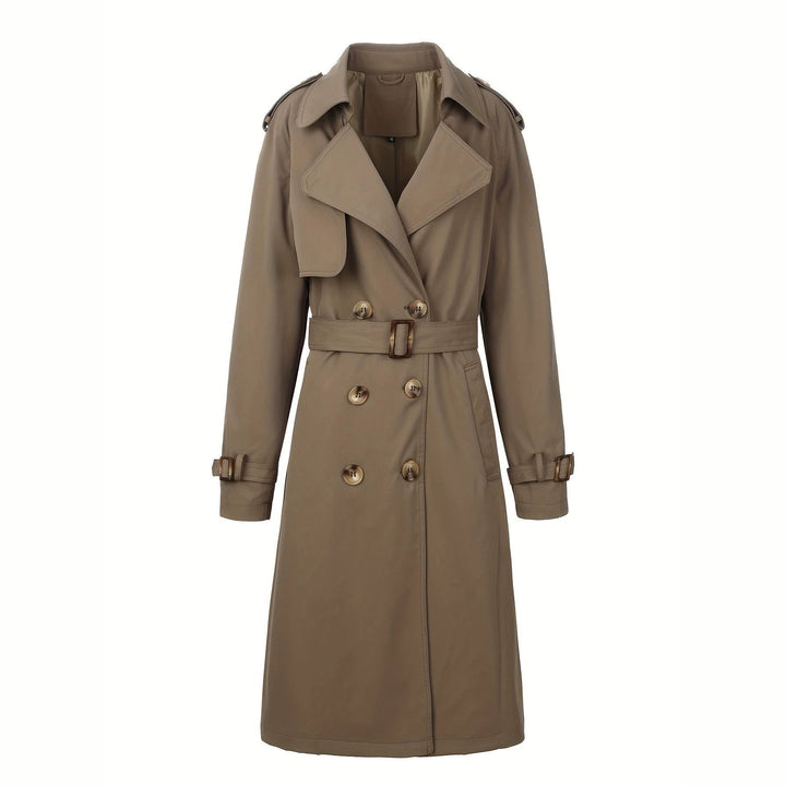 Cappotto trench donna lungo con cintura, ideale per un look sofisticato e versatile in ogni stagione.