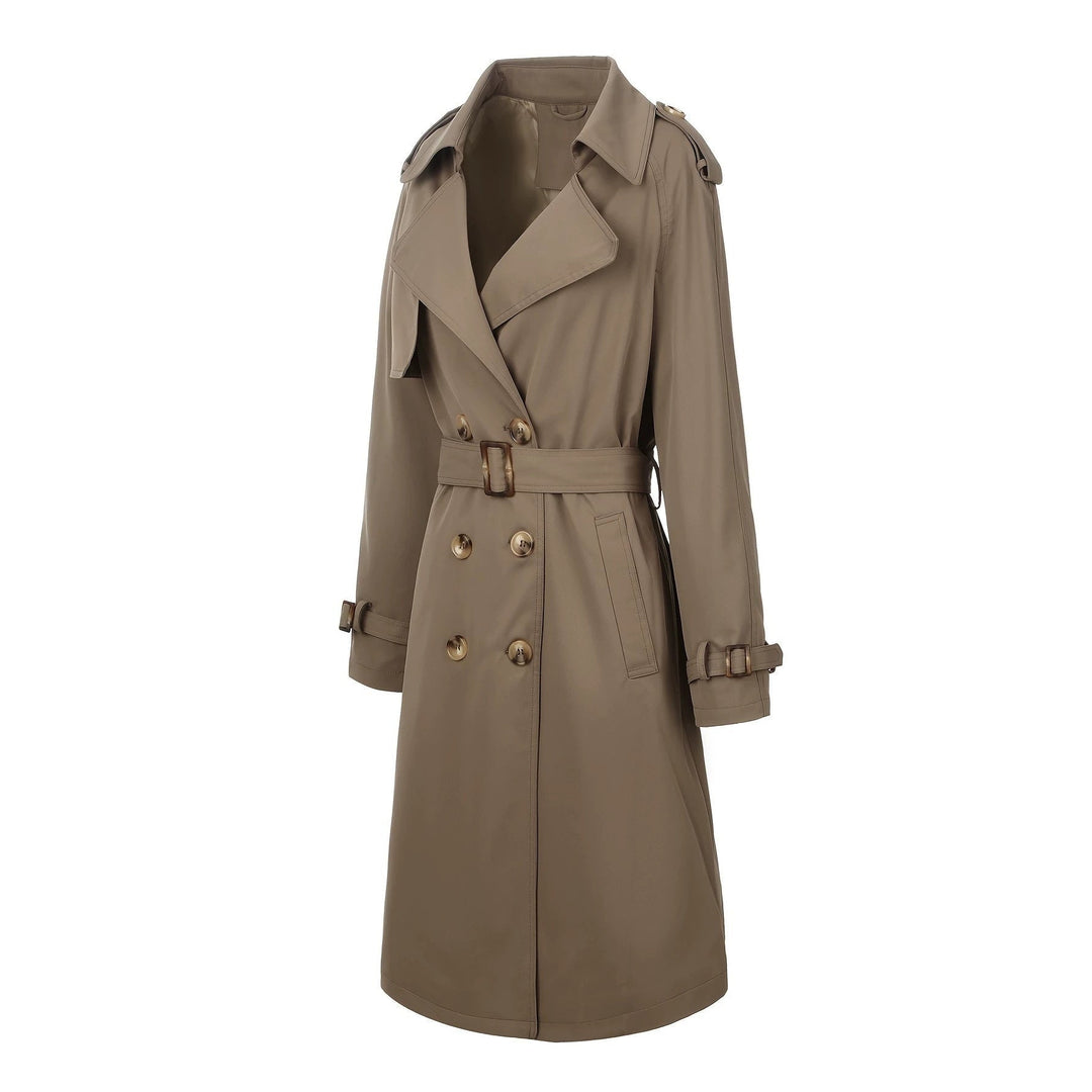 Trench femminile con revers a tacca, capospalla moda senza tempo, un must-have elegante e chic.
