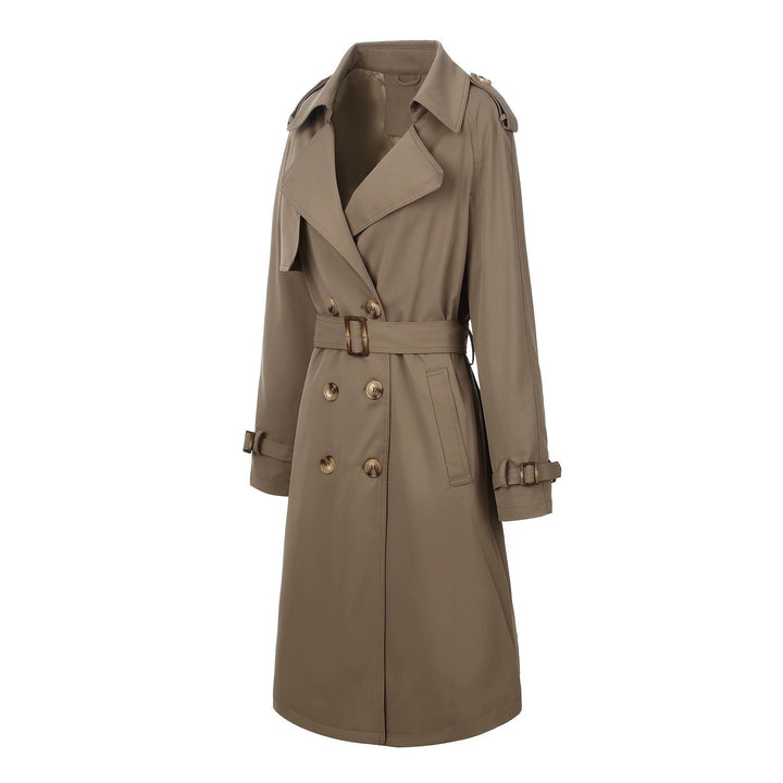 Trench femminile con revers a tacca, capospalla moda senza tempo, un must-have elegante e chic.