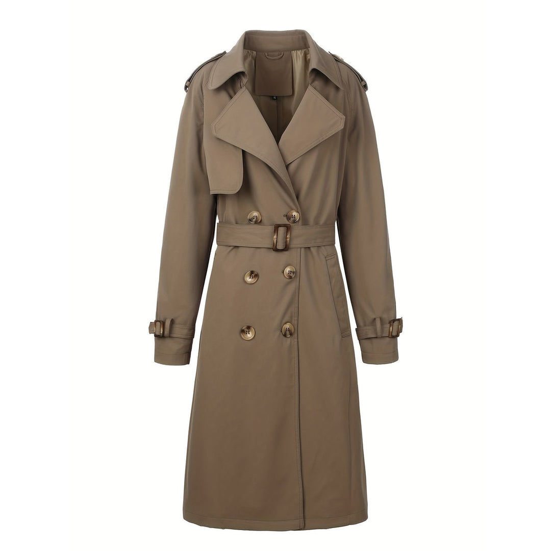 Elegante trench donna con ampi revers, cintura regolabile e chiusura doppiopetto. Stile sofisticato.