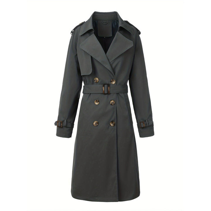 Capospalla trench lungo donna, ideale per primavera/autunno. Chiusura doppiopetto, look chic e raffinato.