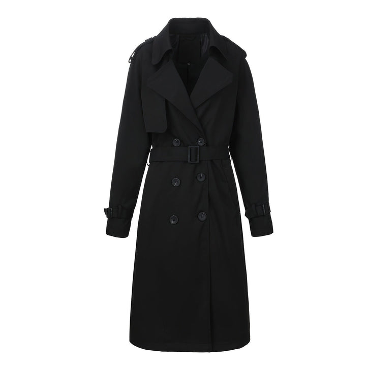 Trench donna classico a doppio petto, lunghezza lunga, un capo iconico per la moda femminile elegante.