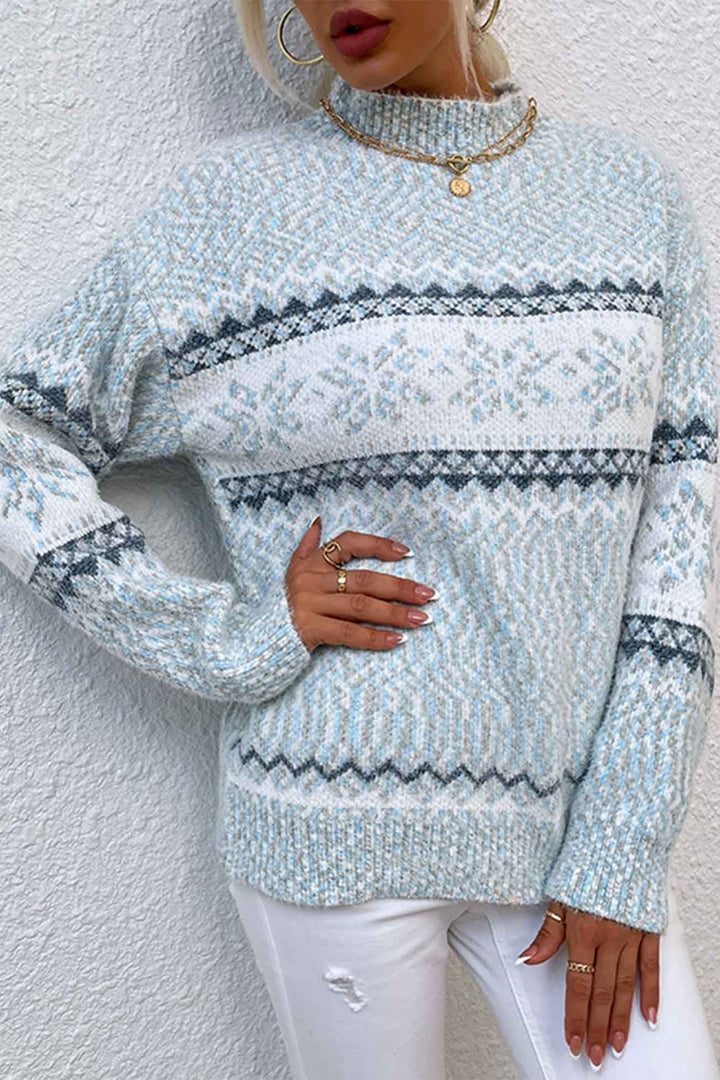 Maglione donna invernale Fair Isle, collo alto con fiocco di neve. Pullover caldo e morbido per il massimo comfort.