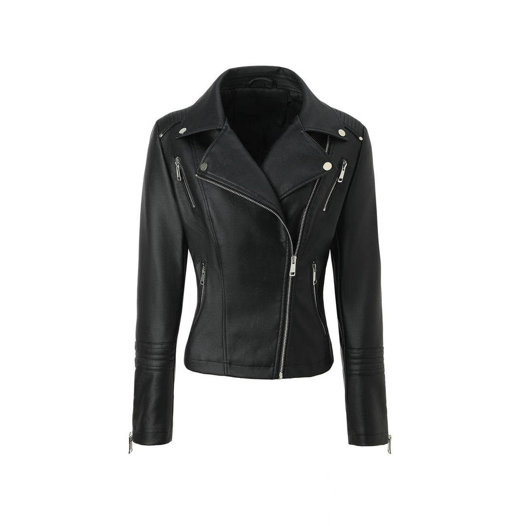 Giacca donna, modello biker, con zip asimmetrica e spalle trapuntate. Eleganza e stile rock per ogni occasione.