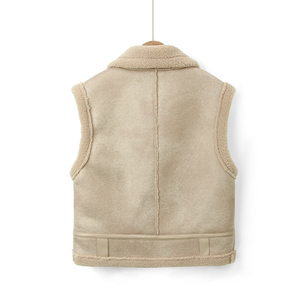 Gilet donna stile aviatore con zip frontale e collo con fibbia, ideale per un look casual e alla moda in inverno.