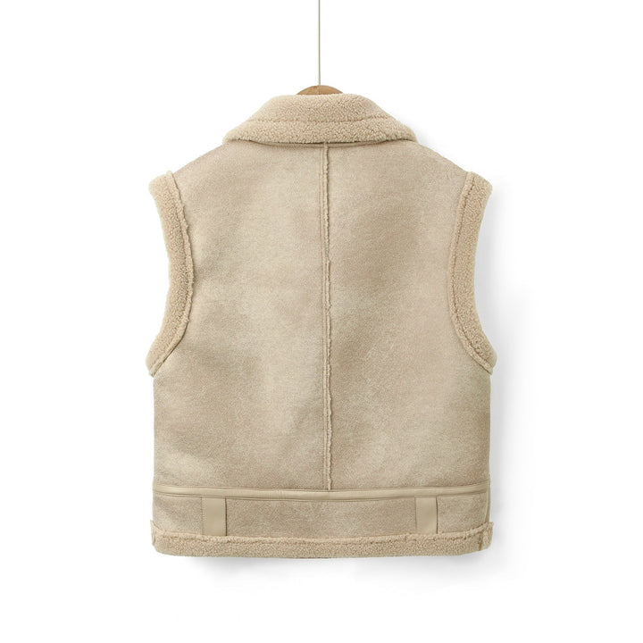 Gilet donna stile aviatore con zip frontale e collo con fibbia, ideale per un look casual e alla moda in inverno.