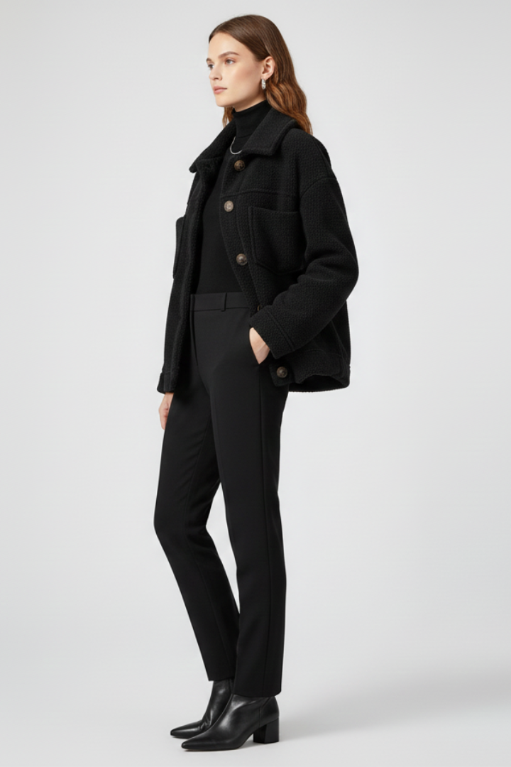 Giacca camicia donna casual chic, con bottoni decorativi e tasche.