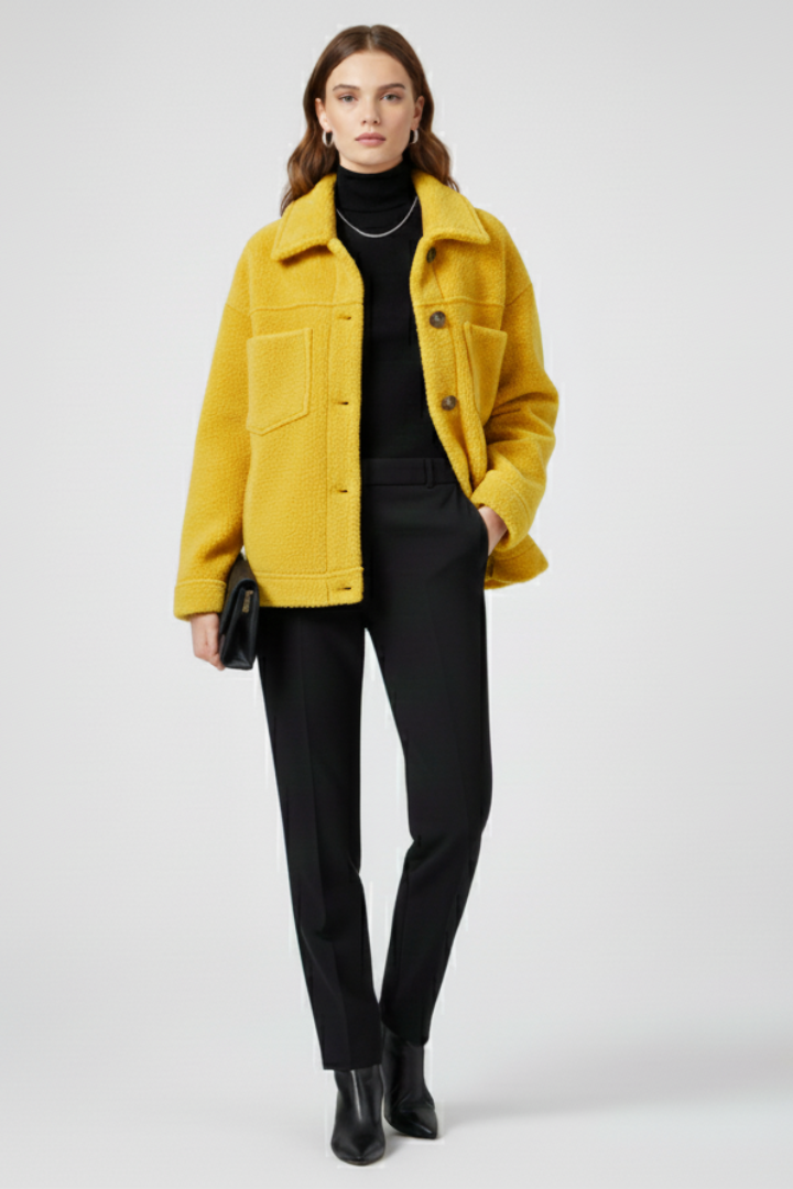 Capo donna shacket per strati, con tasche pratiche per un look autunnale.
