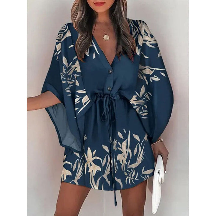 Vestito estivo floreale donna con scollo a V e maniche a pipistrello, comfort e stile.