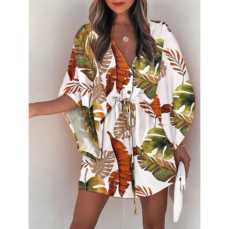 Nuova collezione: vestito estivo floreale donna, casual, con maniche a pipistrello.