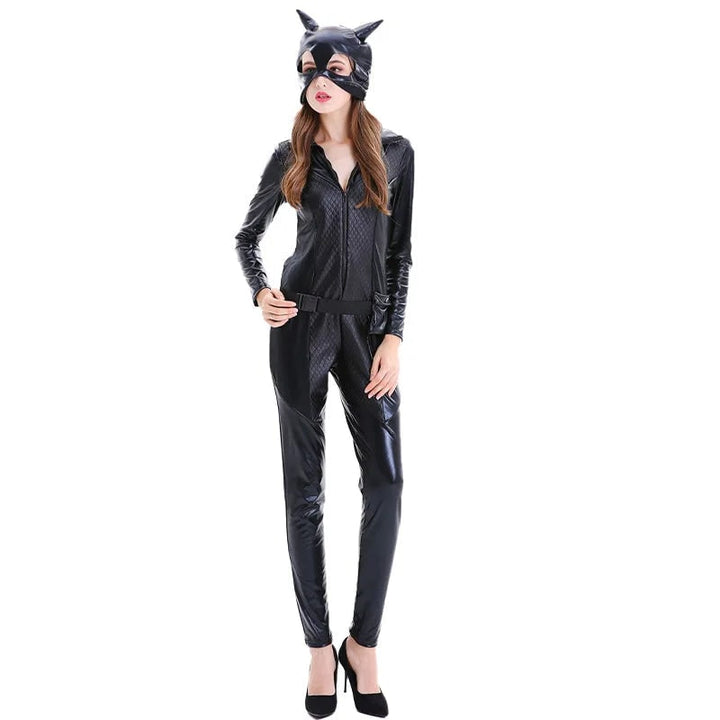 Travestimento Gatto Ladro Donna: Completo nero attillato con accessori da gatto per Halloween o feste a tema.