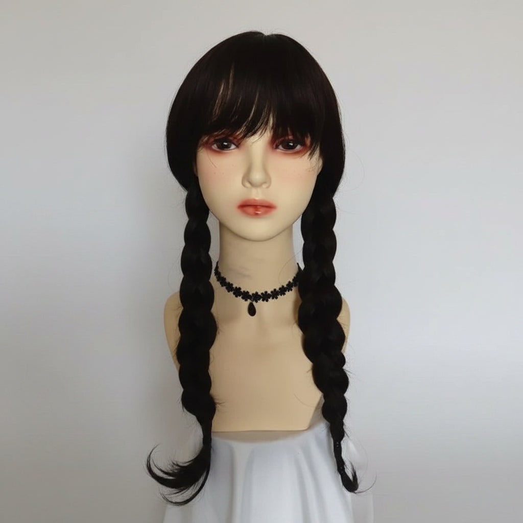 Abito nero gotico da studentessa per Halloween, costume da donna con colletto bianco per un look unico e cosplay.