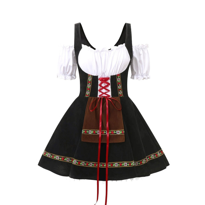 Vestito Dirndl donna autentico per Oktoberfest, con corpetto e grembiule. Ideale per festa della birra bavarese.