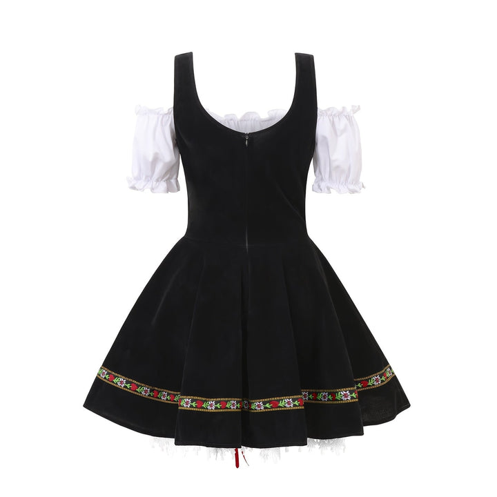 Costume Dirndl bavarese tradizionale con maniche a sbuffo, perfetto per Oktoberfest e Halloween.