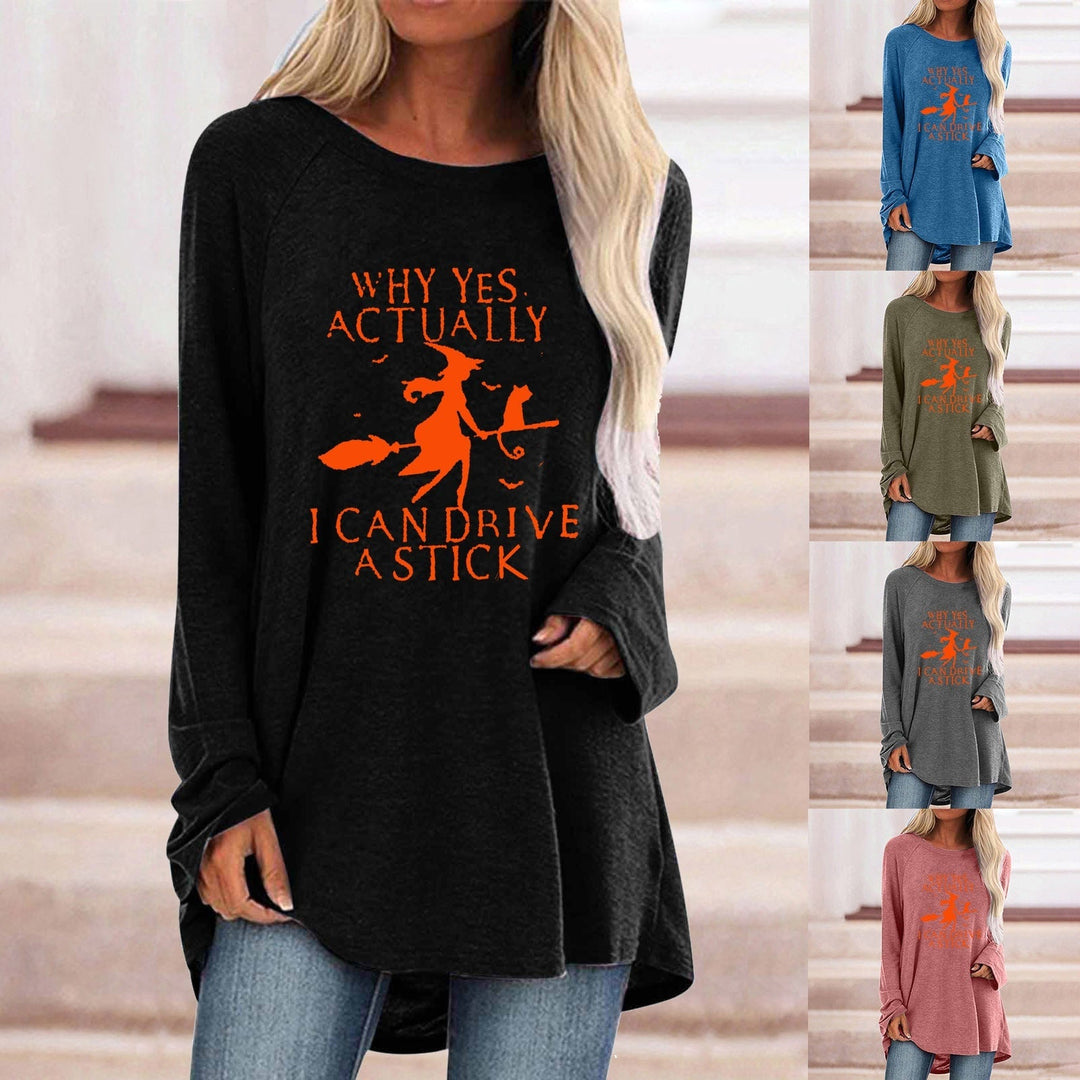 Tunica donna Halloween con stampa strega, manica lunga, perfetta per feste autunnali. Comoda e casual.