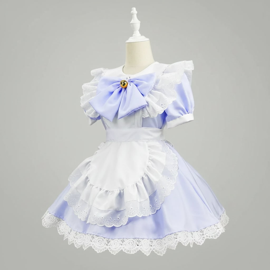 Costume da cameriera Halloween donna con grembiule e colletto in pizzo, perfetto per feste.