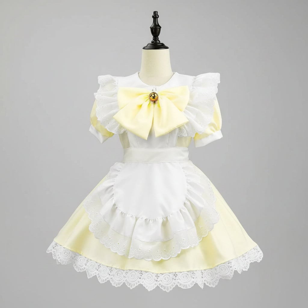Costume cosplay da cameriera per donna, ideale per Halloween, include grembiule e colletto in pizzo.