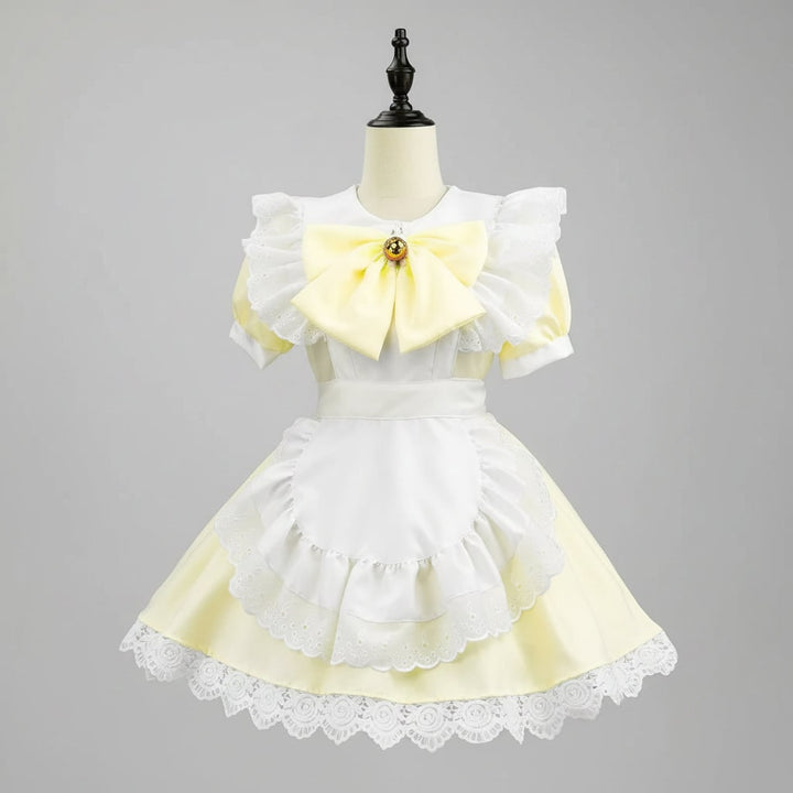 Costume cosplay da cameriera per donna, ideale per Halloween, include grembiule e colletto in pizzo.