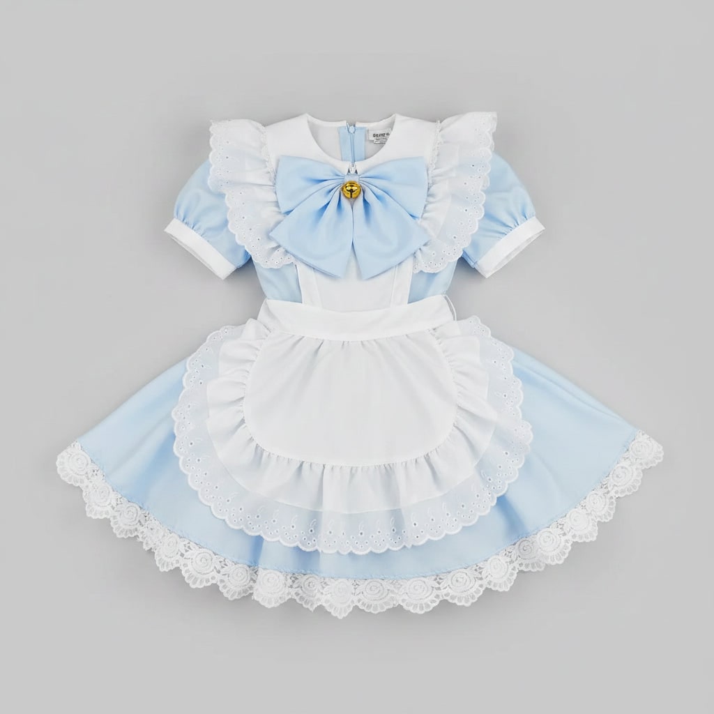 Abito da cameriera per Halloween donna, completo di grembiule, colletto in pizzo e maniche a sbuffo.