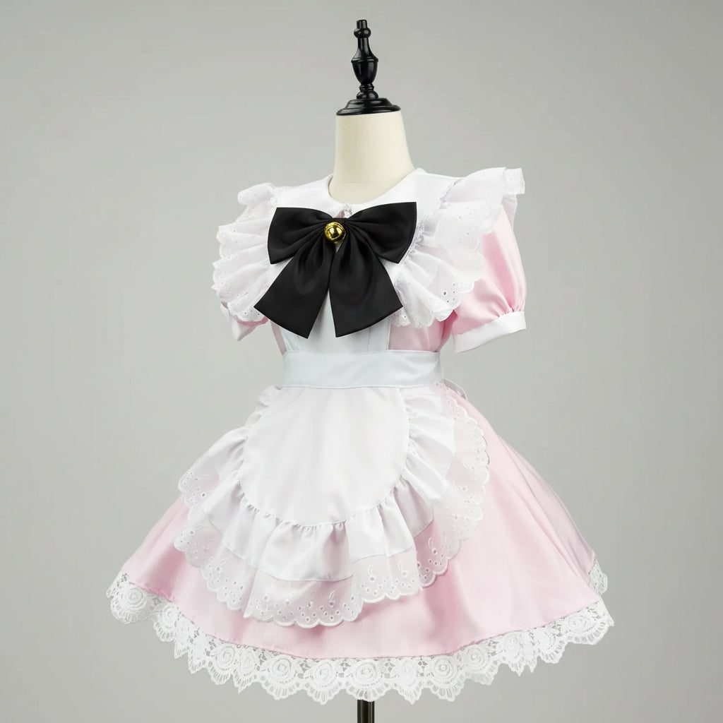 Costume da cameriera donna per feste a tema o Halloween, con grembiule, pizzo e dettagli classici.