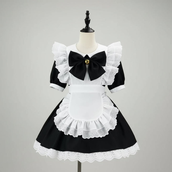 Costume cosplay anime da cameriera per donna, con grembiule, pizzo e colletto, per Halloween.