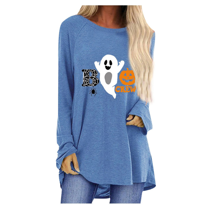 Tunica Halloween donna comoda, per feste o uso quotidiano in autunno, con fantasia fantasma e zucca.