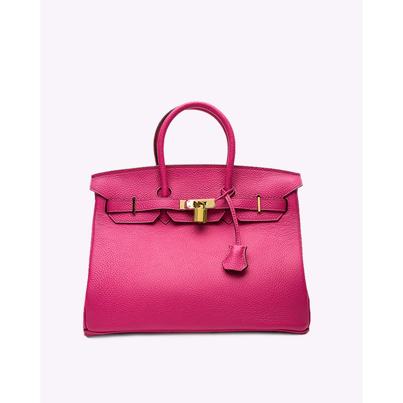 Borsa elegante donna con manico superiore, forma strutturata e dettaglio lucchetto decorativo. Accessorio classico chic.