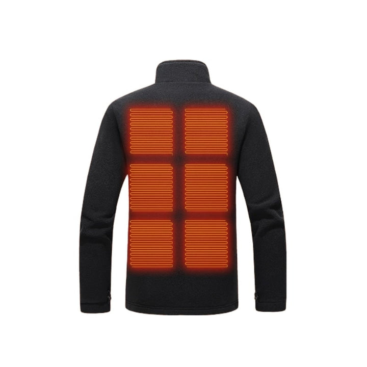 Donna con giacca riscaldata USB per trekking ed escursioni, comfort termico garantito per il freddo inverno.