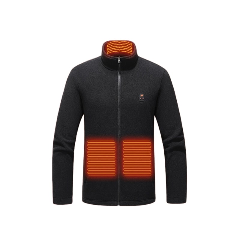 Elegante giacca riscaldata donna con zip, collo alto e USB per moda invernale e viaggi.