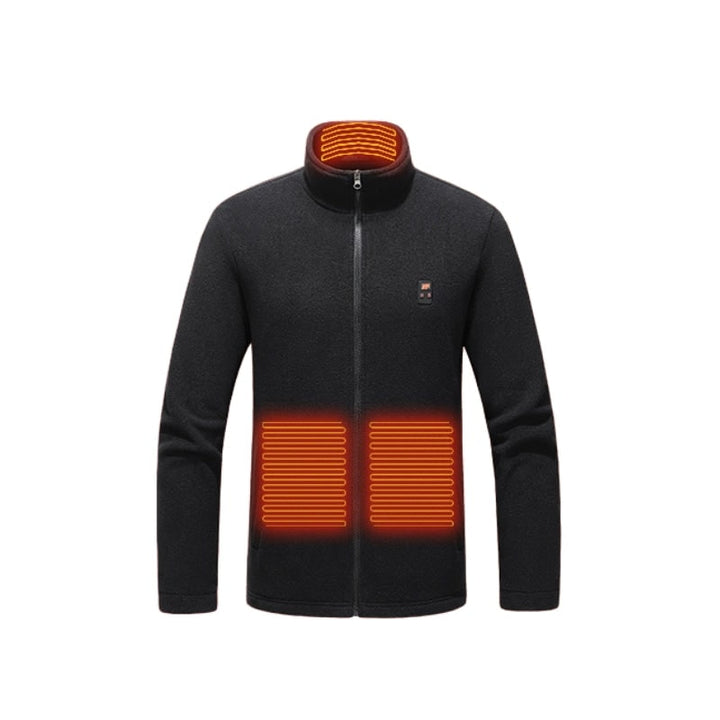 Elegante giacca riscaldata donna con zip, collo alto e USB per moda invernale e viaggi.
